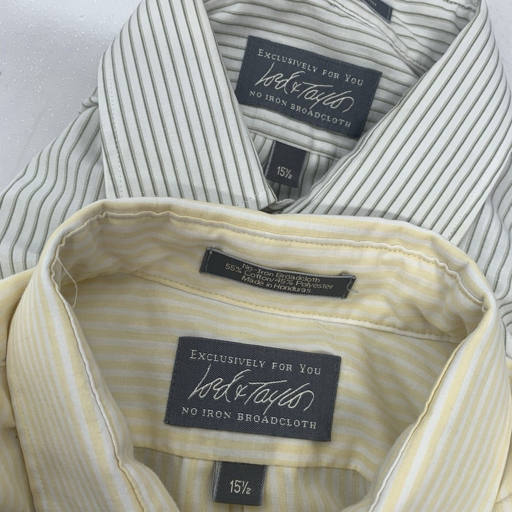 Lord & Taylor Broadcloth No Iron Mens Button Down Shirt 15 1/2 Lot of 2  Striped